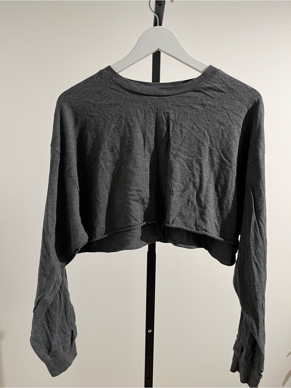 TNA Grey Cropped Crewneck Long-Sleeve Top